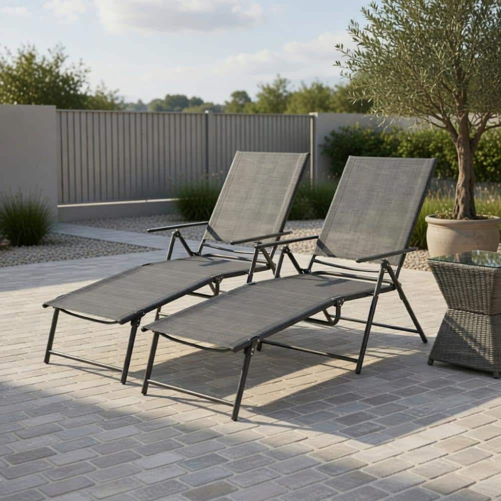 2-Piece Gray Folding Chaise Lounge Set With 6-Level Adjustable Backrest price history on PriceWatchPro