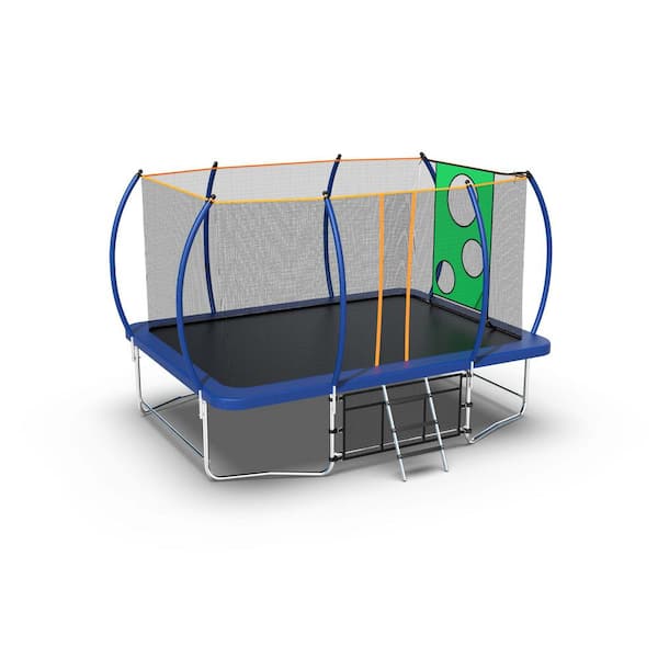 Tenleaf 14 ft. Outdoor Rectangular Blue Trampoline with Safety Enclosure Net