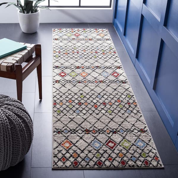 Amsterdam Beige/Blue 2 ft. x 8 ft. Geometric;Trellis Runner Rug
