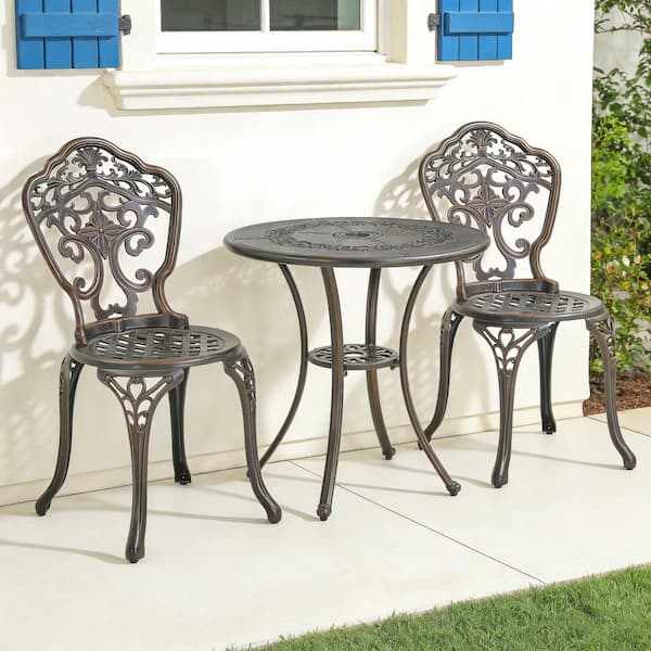 2-Piece Antique Bronze European Carving Cast Aluminum Outdoor Patio Armless Bistro Chair