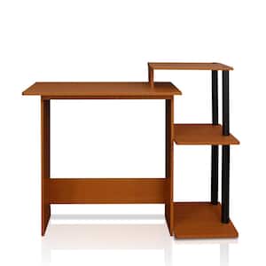 Efficient Light Cherry and Black Home Computer Desk with Shelves