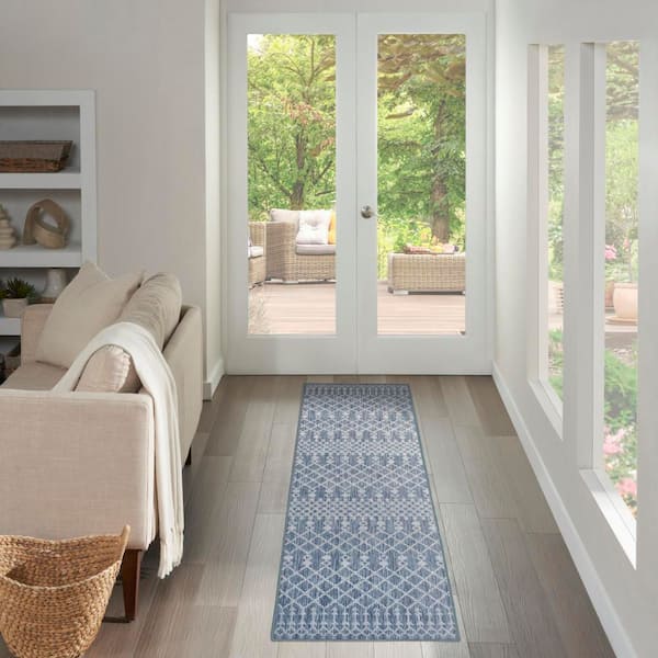 Positano Navy Blue 2 ft. x 10 ft. Moroccan Contemporary Runner Area Rug