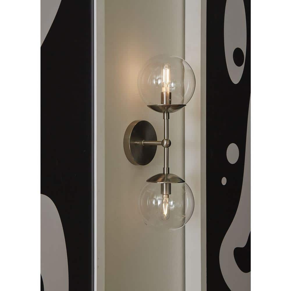 Atwell Collection 6 in. 2-Light Brushed Nickel Mid-Century Modern Wall Sconce with Clear Glass Shade price history on PriceWatchPro
