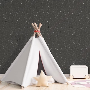 Tiny Tots 2 Black Glitter Kids Starry Outer Space Sidewall Design Non-Pasted Non-Woven Paper Wallpaper Roll