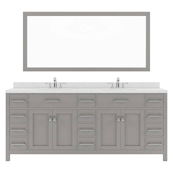 Virtu USA Caroline Parkway 78 in. W x 22 in. D x 35 in. H Double Sink Bath Vanity in Gray with Quartz Top and Mirror