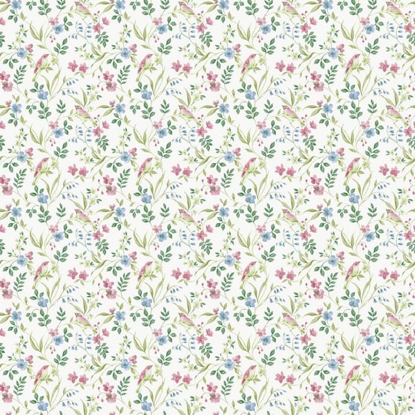 Unbranded Miniatures 3-Collection Pink/Blue Garden Bird Matte Finish Vinyl on Non-Woven Non-Pasted Wallpaper Sample