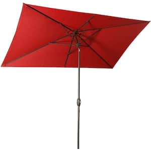 6.5 ft. x 10 ft. Steel Push-Up Patio Umbrella in Red with Tilt, Crank and 6 Sturdy Ribs for Deck, Lawn, Pool