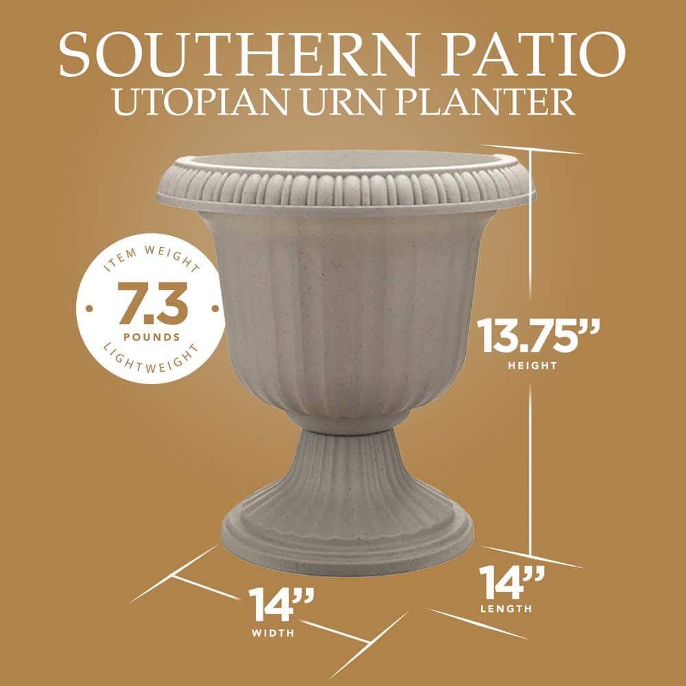 14" Stone Outdoor Lightweight Resin Utopian Urn Planter (2 Pack)