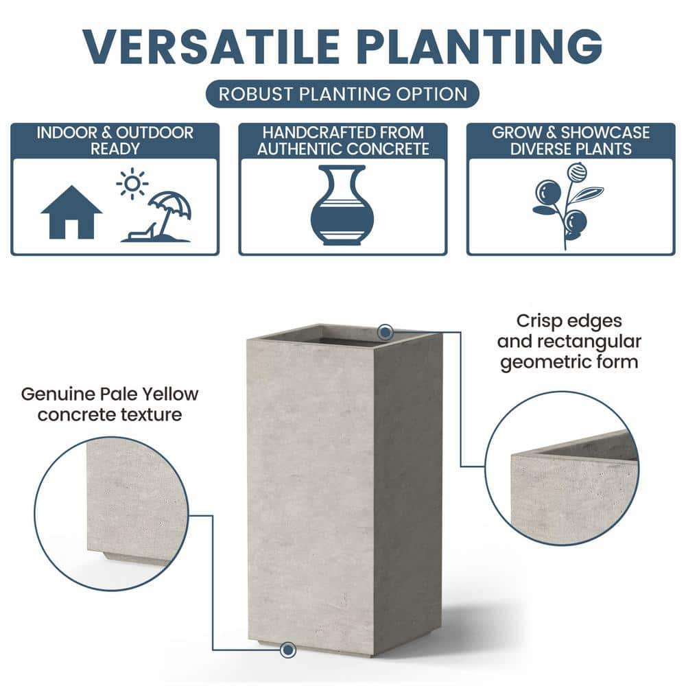 24 in.Tall Square Light Gray Outdoor Cement Planter Plant Pots SA0002B-P8021-2