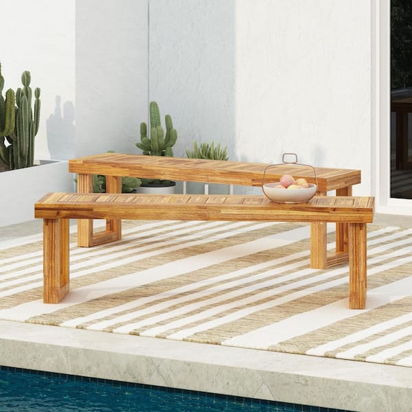 Edinburgh 2-Person Sandblasted Natural Brown Acacia Wood Outdoor Dining Bench (2-Pack)