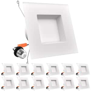 5/6 in. Square LED Can Light 5 Color Selectable Remodel Integrated LED Recessed Light Kit Baffle Trim (12-Pack)