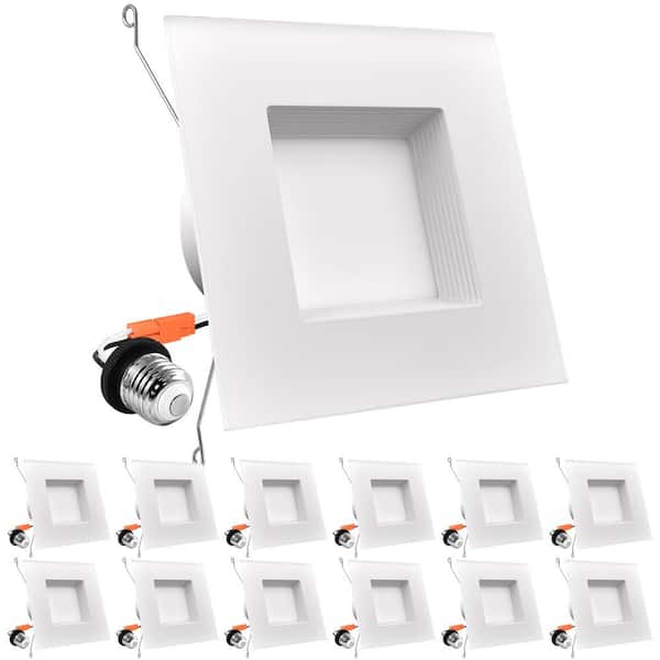 12-pack 5/6 in. Square LED Can Light 5 Color Selectable Remodel Integrated LED Recessed Light Kit Baffle Trim