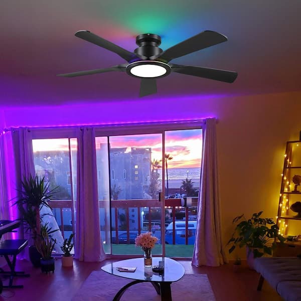 52 in. Indoor/Outdoor Modern Black 6-Speed Ceiling Fan with RGB Color LED Light and Remote/APP Control