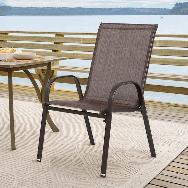 Tenleaf Outdoor Dining Chair Lounge Chair Armchair in Brown with Breathable Textilene Fabric (Set of 2)