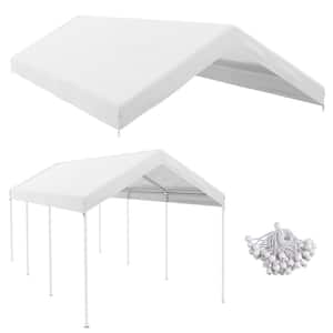 10 ft. x 20 ft. White Garage Carport Replacement Top Canopy Cover, Waterproof and UV with Ball Bungee Cords (Only Cover)
