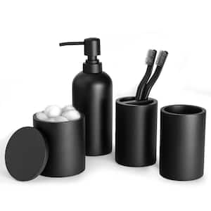 4-Piece Bathroom Accessory Set with Soap Dispenser, Bathroom Jars, Toothbrush Cup, Brush Holder in Black