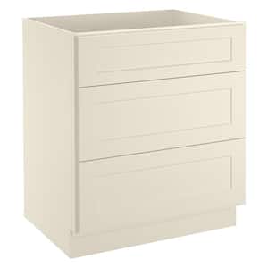 30 in. W x 24 in. D x 34.5 in. H in Antique White Plywood Ready to Assemble Drawer Base Kitchen Cabinet with 3-Drawers