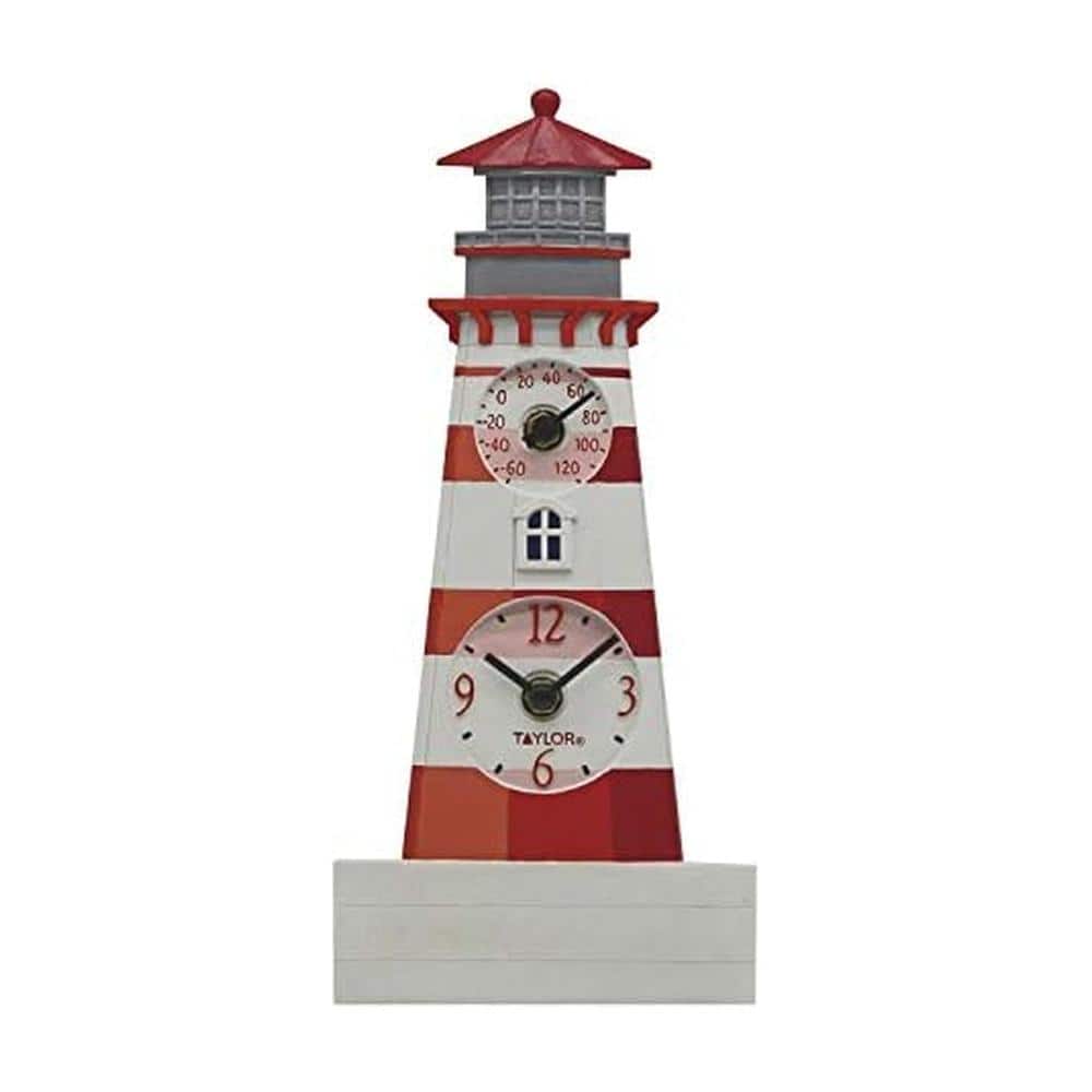 12-Inch Lighthouse Clock and Thermometer for Indoor Outdoor Decor, Multicolored Resin price history on PriceWatchPro
