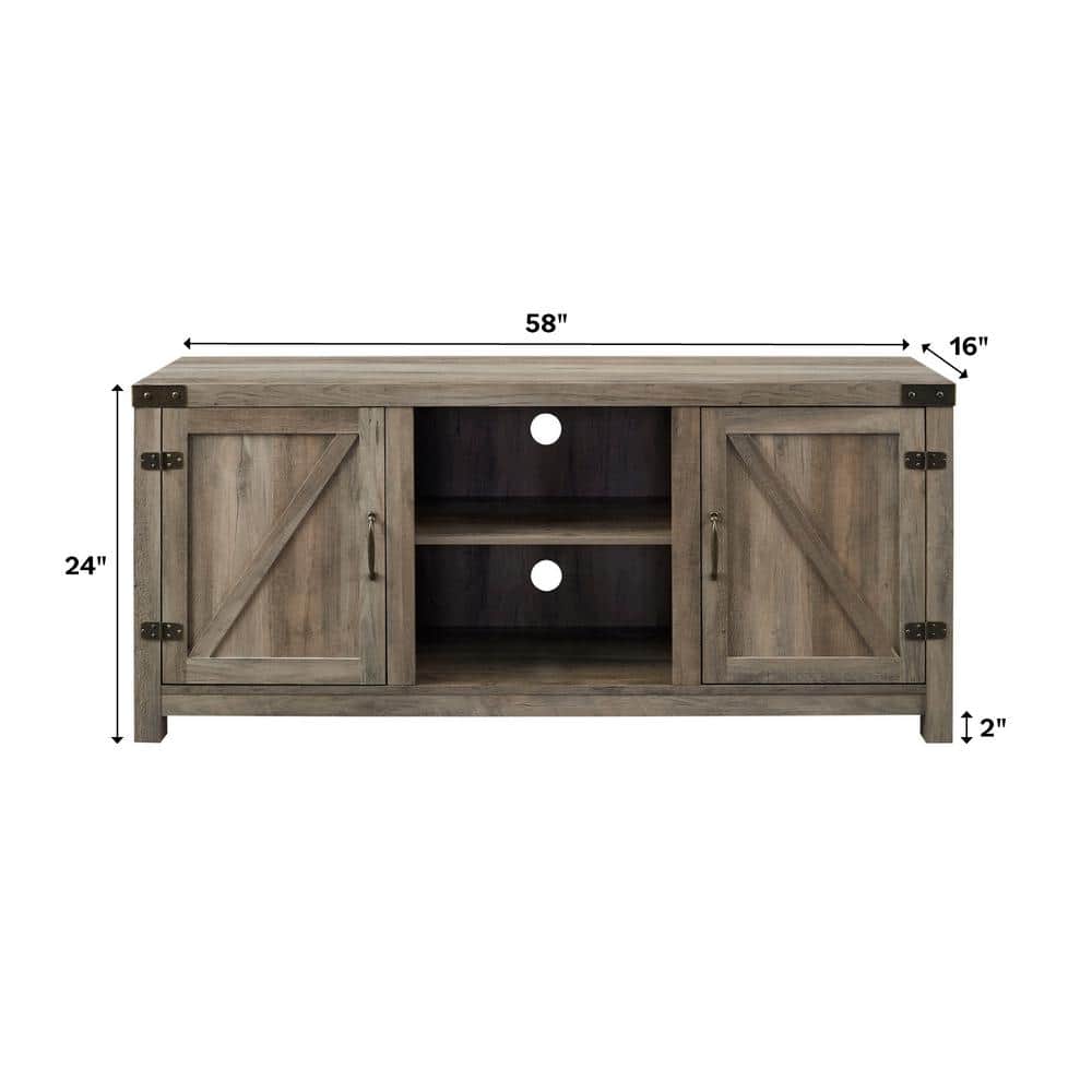 Rustic Oak 58" Modern Farmhouse Barn Door Media Console