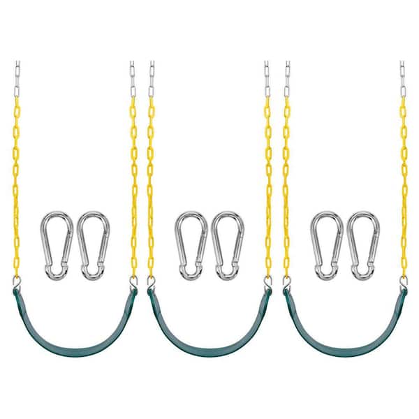 Swing Seat, 68 in. Adjustable Chain, Support 220 lb. for Kids Outdoor Play (3 Pack), Green Belt Swing with Chain