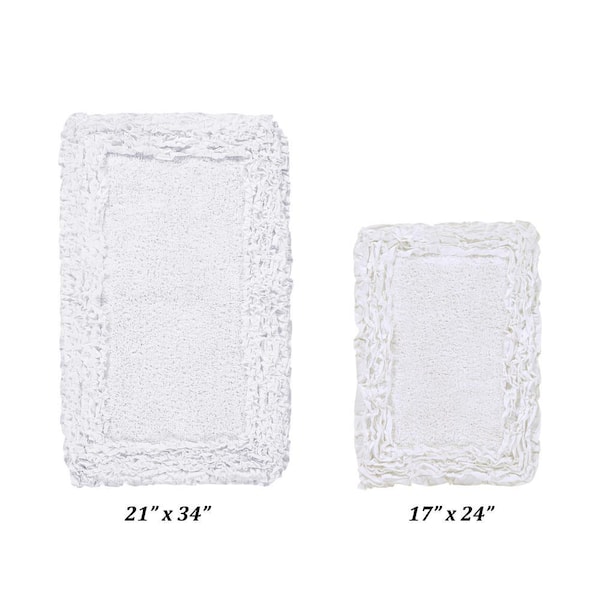 Shaggy Border Collection 2 Piece White 100% Cotton Bath Rug Set - (17" x 24" : 21" x 34")