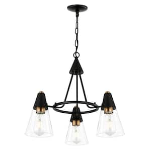 Petra 3-Light Black/Brass Chandelier with Clear Glass Shades