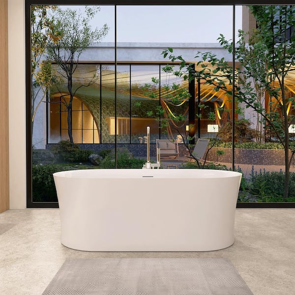 Altair Royce 67 in. x 32 in. Soaking Bathtub with Center Drain in White/Polished Chrome