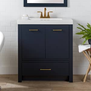 Hertford 31 in. W x 19 in. D x 34 in. H Single Sink Freestanding Bath Vanity in Deep Blue with White Cultured Marble Top