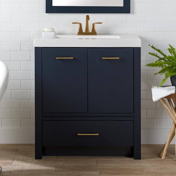 Home Decorators Collection Hertford 31 in. W x 19 in. D x 34 in. H Single Sink Freestanding Bath Vanity in Deep Blue with White Cultured Marble Top