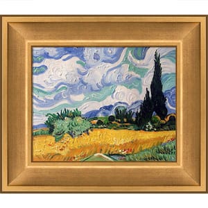 Wheat Field with Cypresses by Vincent Van Gogh Muted Gold Glow Framed Nature Oil Painting Art Print 12 in. x 14 in.