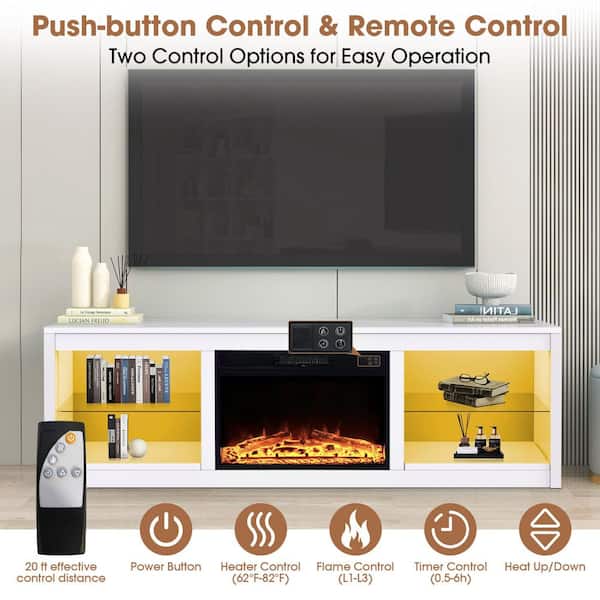 IHOMEadore 66 in. White Freestanding TV Stand Fits TVs Up to 75 in