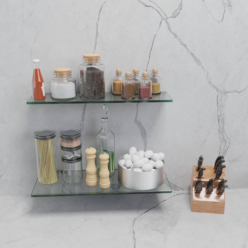 Polished Chrome Finish 27" Rectangle Floating Glass Shelf