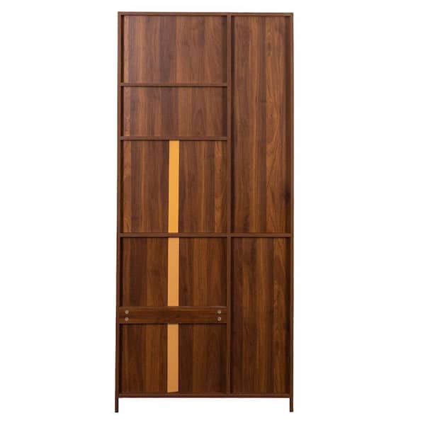 31 in. W x 15 in. D x 71 in. H Walnut Linen Cabinet, Kitchen Pantry Cabinet with Multi-Functional Pull-Out Storage Shelf