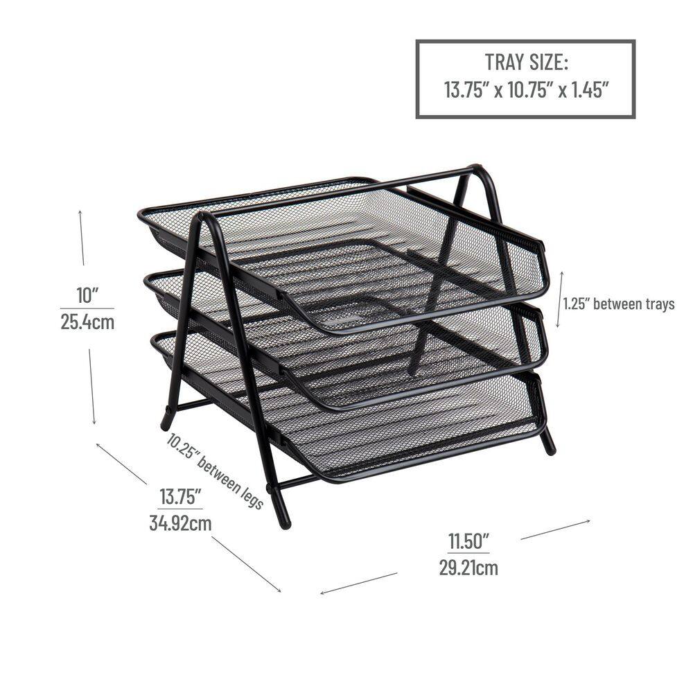 Black Metal Mesh 3-Tier Letter Tray Organizer, Set of 2