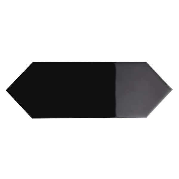 Giorbello Black 3 in. x 9 in. Hexagon Glass Subway Tile Sample