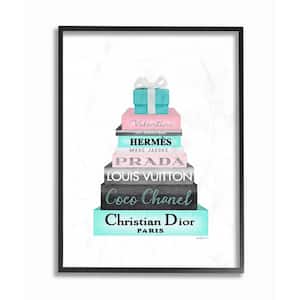 11 in. x 14 in. "High Fashion Bookstack Pink with Blue Box and Bow" by Artist Amanda Greenwood Framed Wall Art