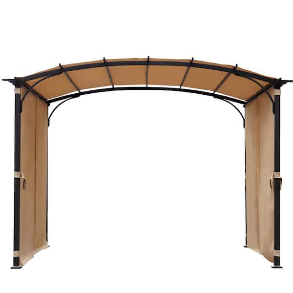 Unbranded 9 ft. x 11 ft. Khaki Patio Steel Frame Pergola Arched Gazebo with Waterproof Sun Shade Shelter for Garden, Backyard