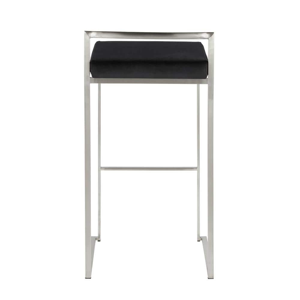 Contemporary Black Velvet and Metal Backless Bar Stools