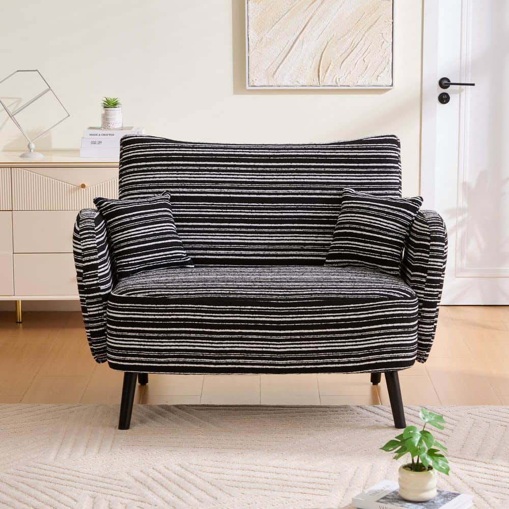 47.64 in. Striped Boucle Fabric 2-Seater Loveseat in Black with