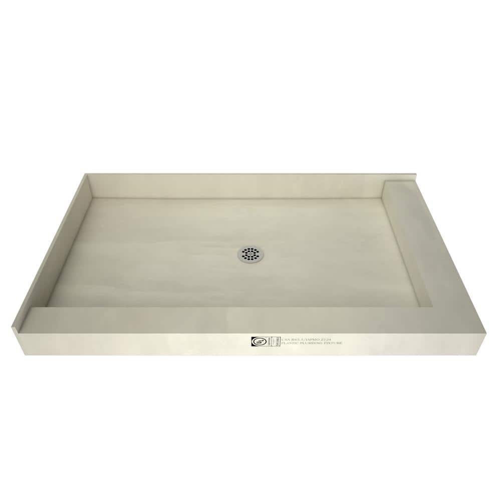 Beige PVC Double Curb Shower Pan with Center Drain, 48" x 36"