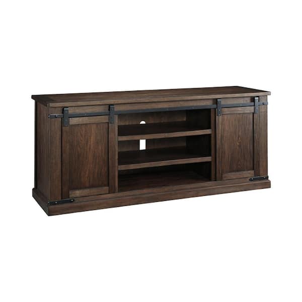 Benjara 70 in. Brown Wood TV Stand Fits TVs Upto 40 in. with 2-Sliding Barn Door Storage