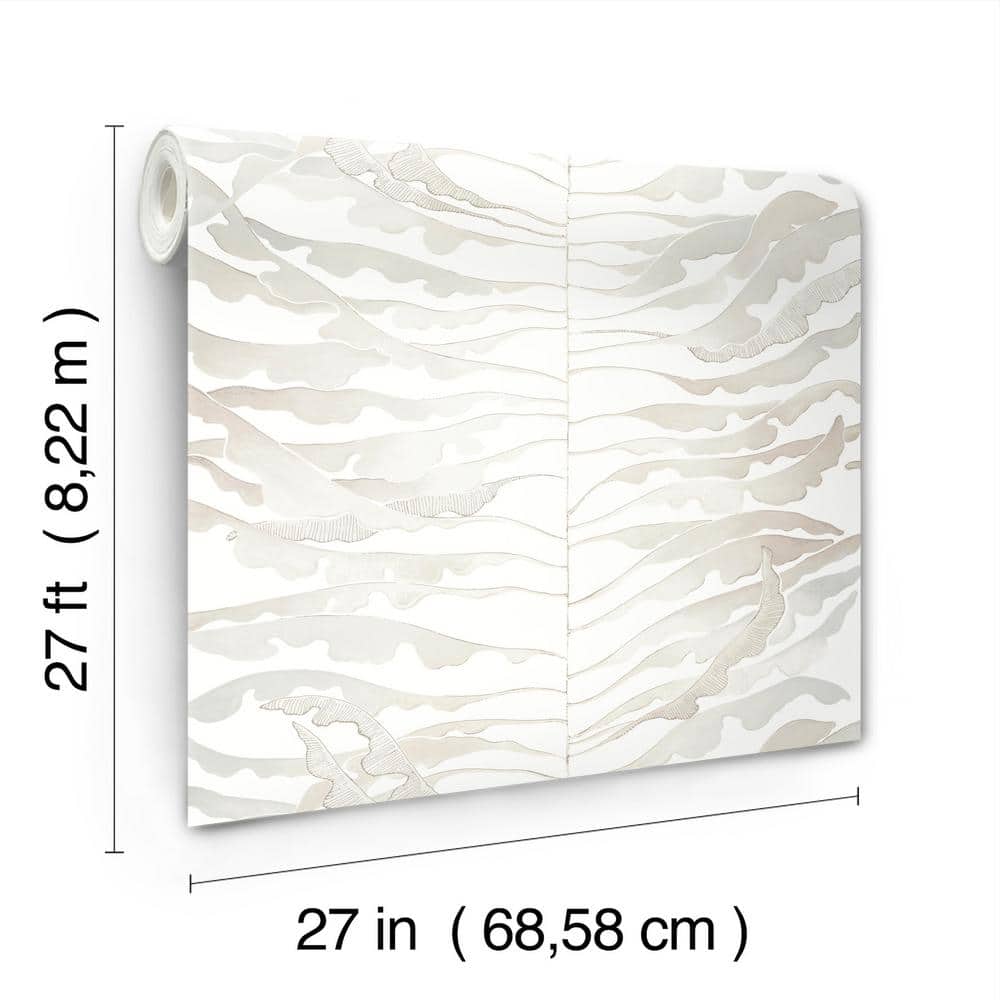 Neutral Leaf Column Wallpaper Roll with Silver Highlights