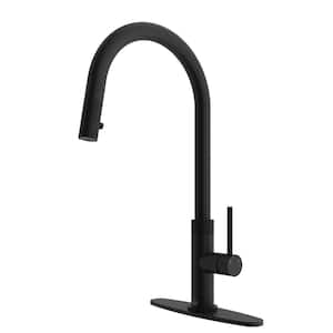 Bristol Single Handle Pull-Down Sprayer Kitchen Faucet Set with Deck Plate in Matte Black