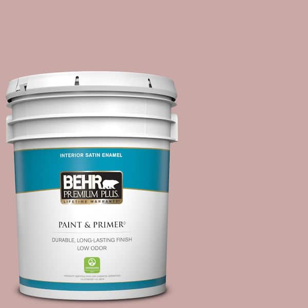 BEHR PREMIUM PLUS 5 gal. #140E-3 Rose Bisque Satin Enamel Low Odor Interior Paint & Primer