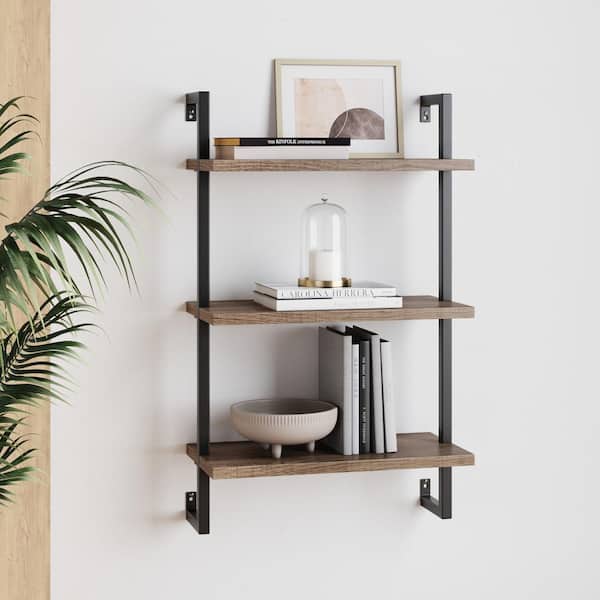 Nathan James Theo 39 In Rustic Oak, Black Iron Pipe And Wood Shelves