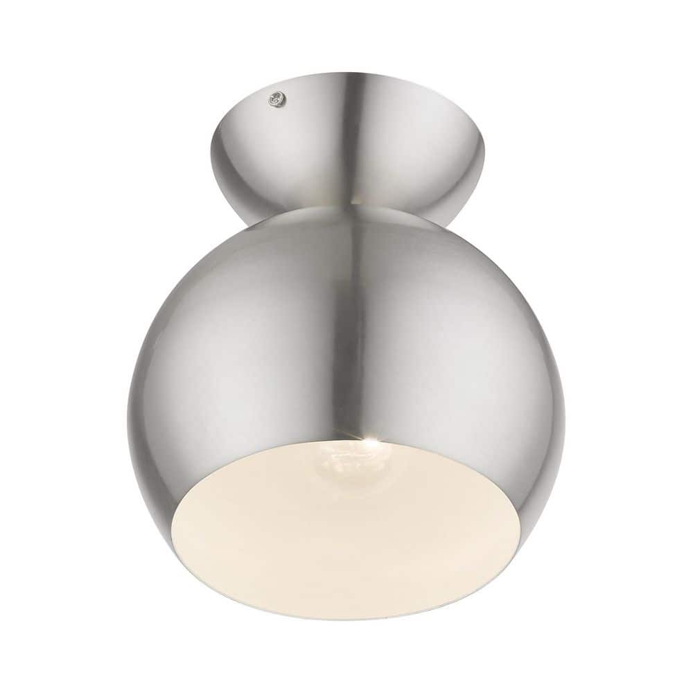 Brushed Nickel Globe Indoor/Outdoor Semi-Flush Mount Light