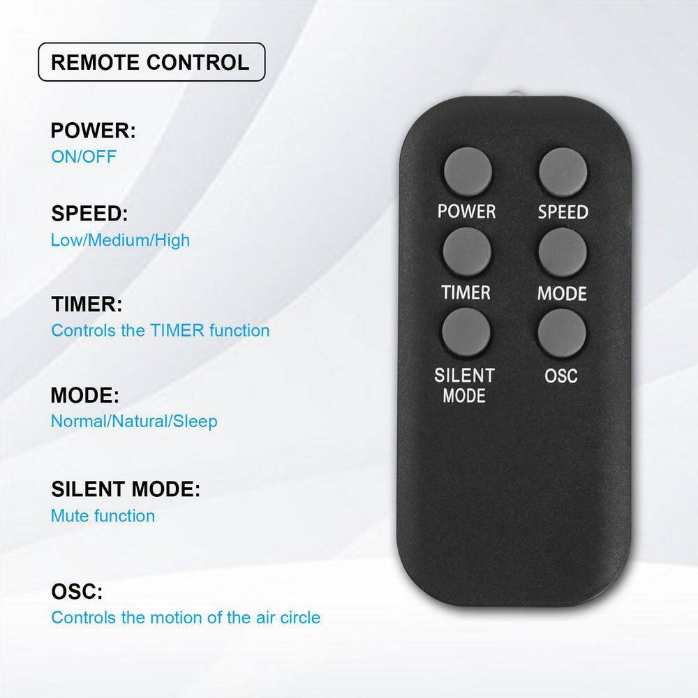 36 Inch Black Remote Controlled Oscillating Tower Fan