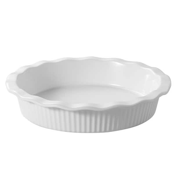 9 in. Round Ceramic Pie Dish with Wave Edge, Non-Stick Deep Fluted Baking Pan for Pies, Quiches, Tarts, Oven Safe, White