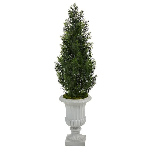 Nearly Natural 46 in. Indoor/Outdoor Mini Cedar Artificial Pine Tree in Decorative Urn UV Resistant
