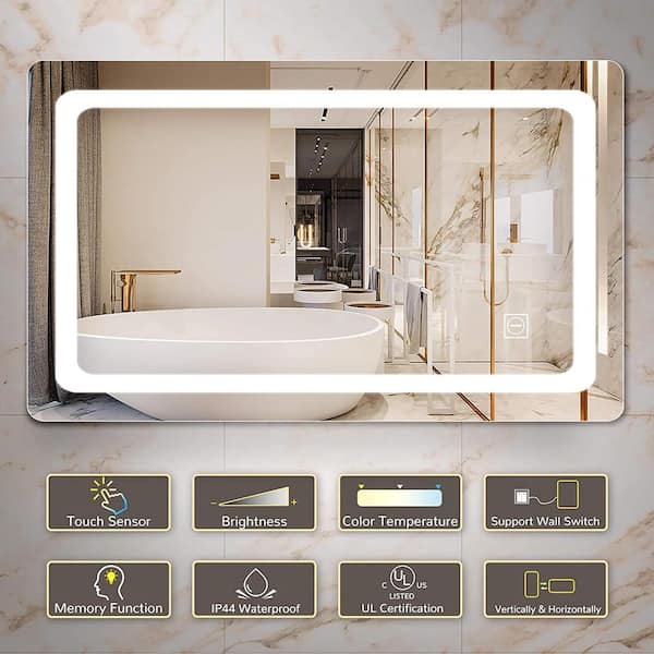 24 in. X 36 in. LED Lighted Bathroom Mirror with Gold Frame, Touch Sensor  Switch and CCT Remembrance, Evo Style